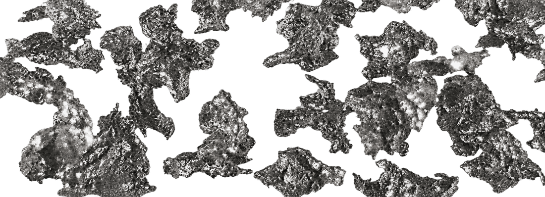 Irregular stainless steel particle morphology, close-up
