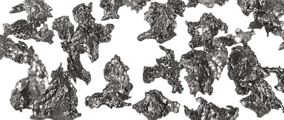 Irregular stainless steel particle morphology, close-up