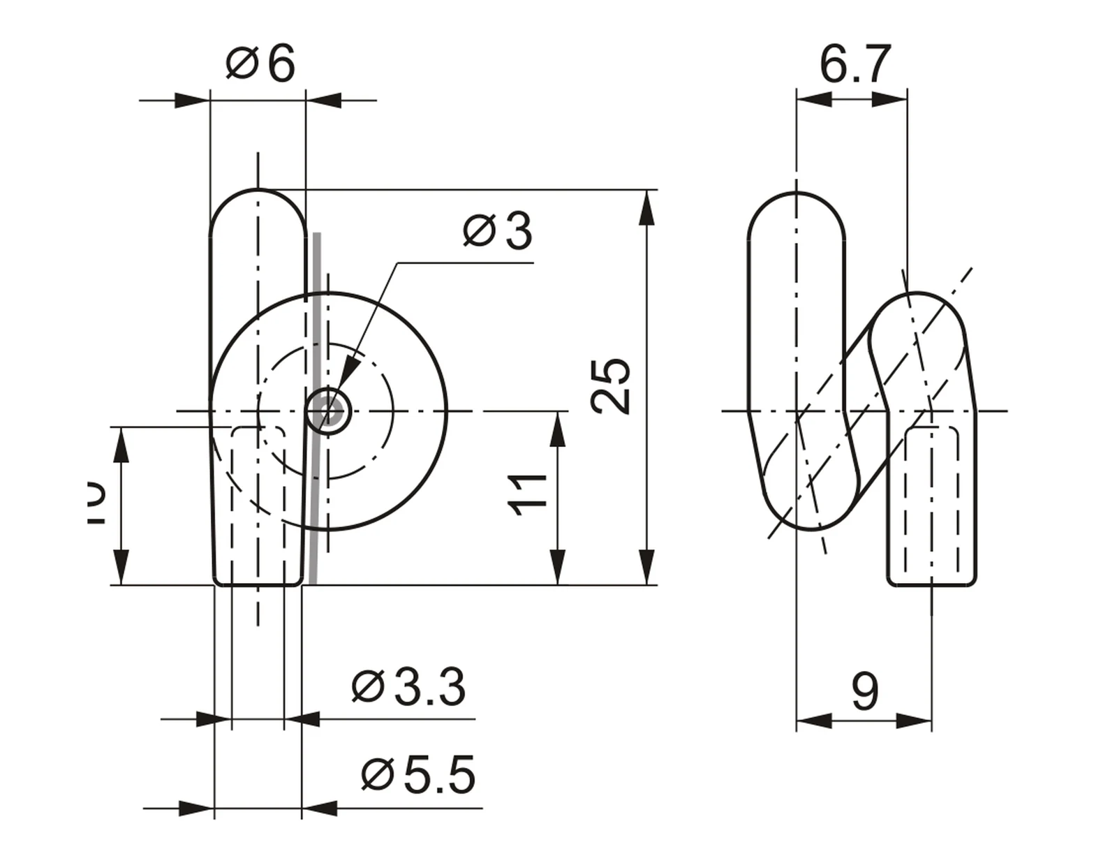 TF997-1250
BARMAG REF. 252820/3
99.7% ALUMINA · Eyelet Guide · Ø6 × 25